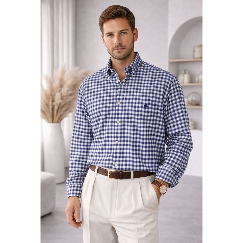 BROOKS BROTHERS EST.1818 Milano Plaid Button-Down Shirt Black White Cotton Men M